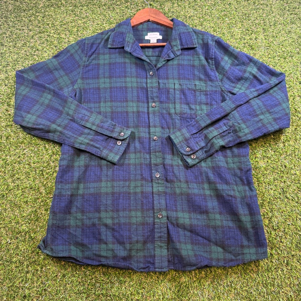 LL Bean Relaxed Fit Flannel Shirt Mens Large Tall Black Watch Plaid 512769